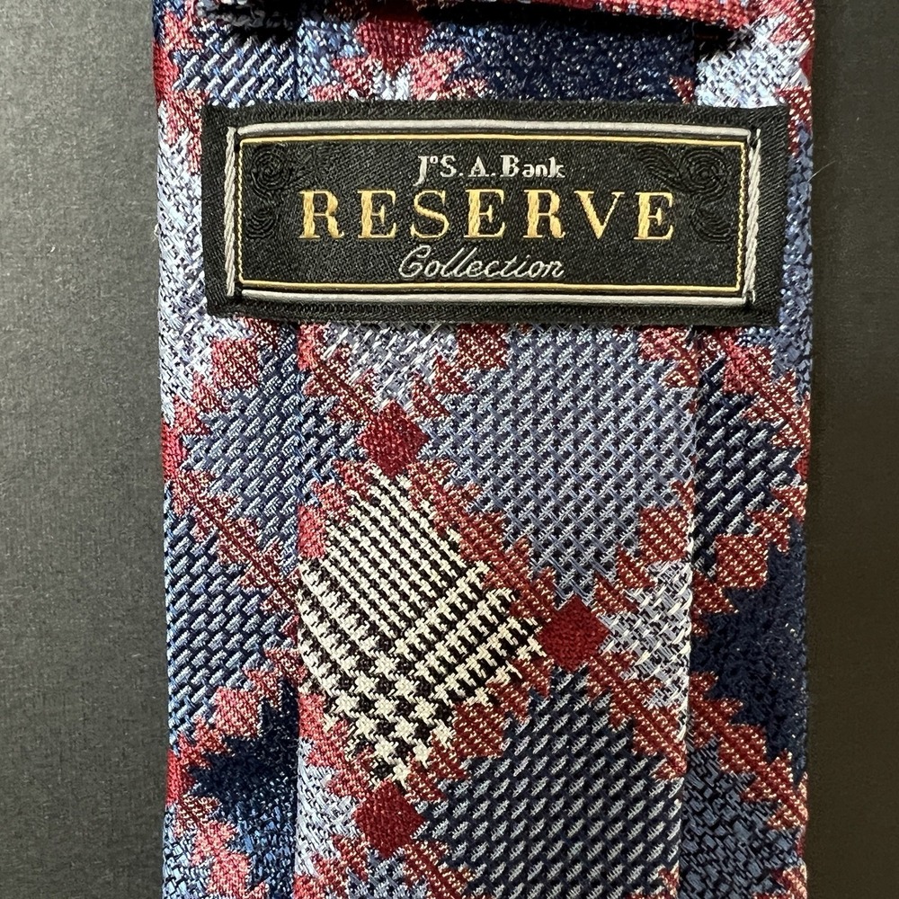 Jos A Bank Reserve‎ Silk Necktie Geometric Print Blue Preppy Formal Wedding